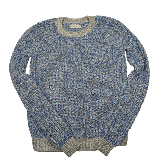 Abercrombie & Fitch Women's Sweater Size Small Blue Gray Pullover Striped Crew - Picture 1 of 6
